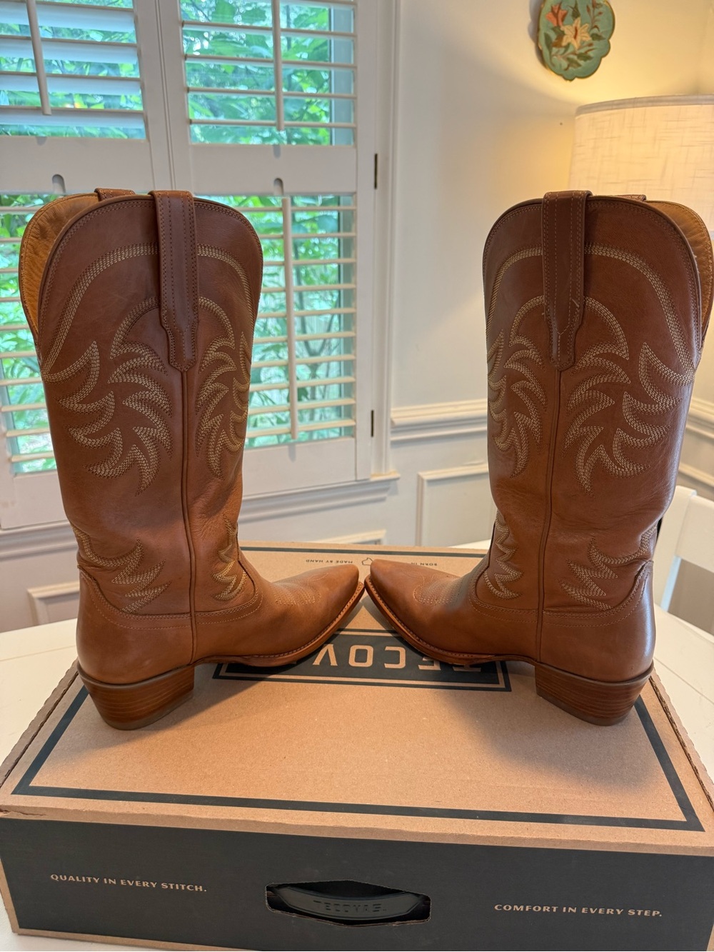 Tecovas Annie Brown Leather Western Heeled Boots - 8.5 B Bovine Caramel - Picture 7 of 16